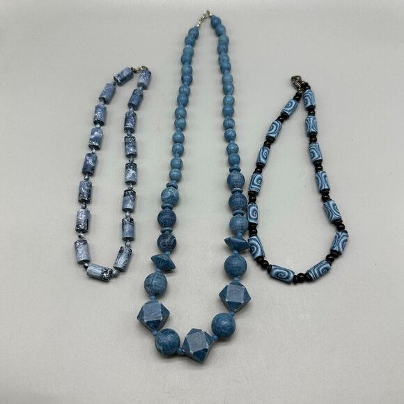 3/$30 Blue Beaded Necklace Lot Mixed Shapes Matte Finish Costume Jewelry - Picture 3 of 13